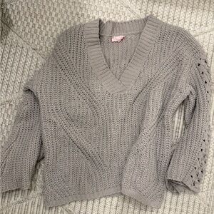Pink Lily Heather Gray V-Neck Sweater